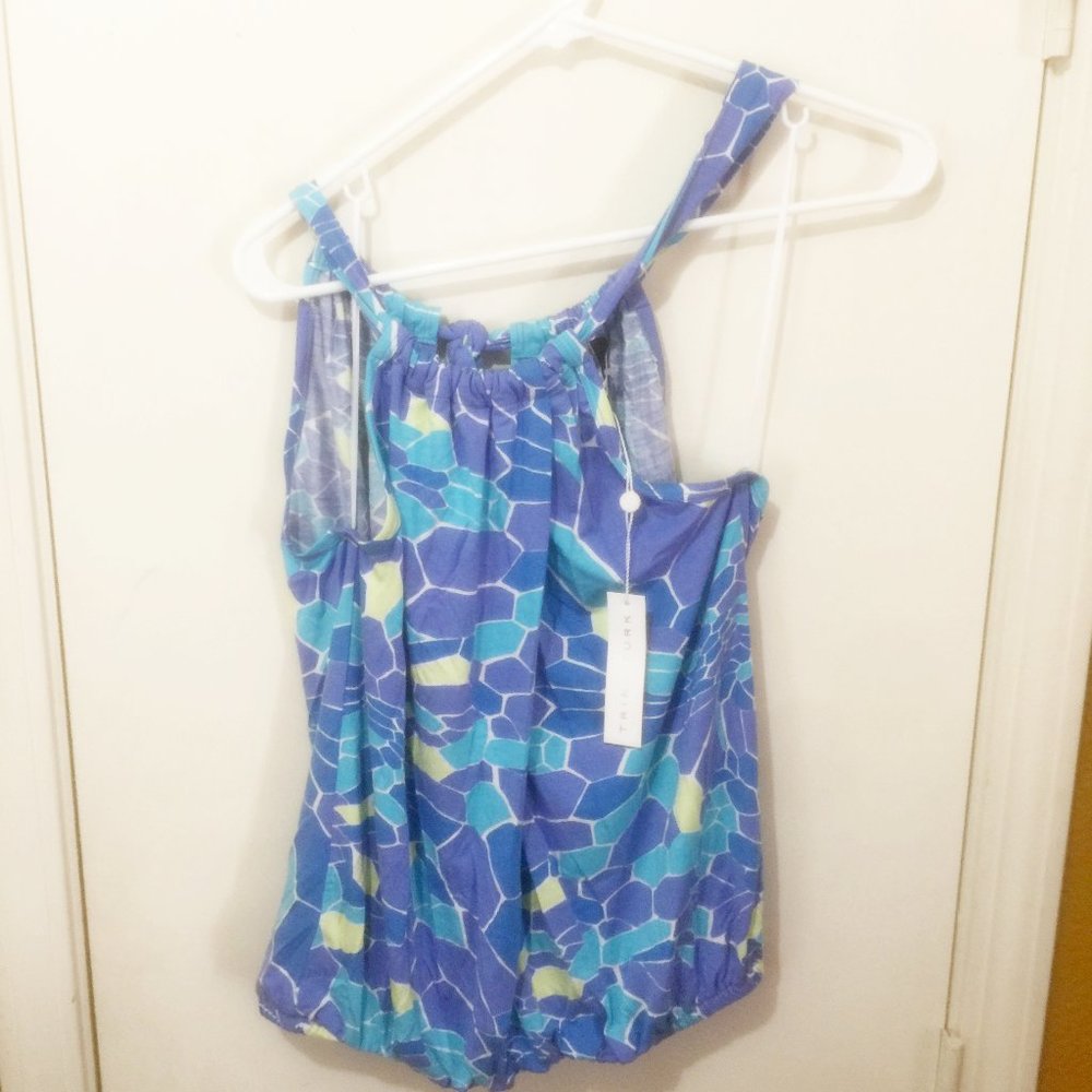 Trina Turk women's P petite turquoise elastic waist & neck aqua stretchy top